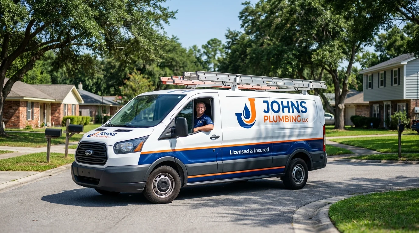 Johns Plumbing LLC service van in Stratford, CA