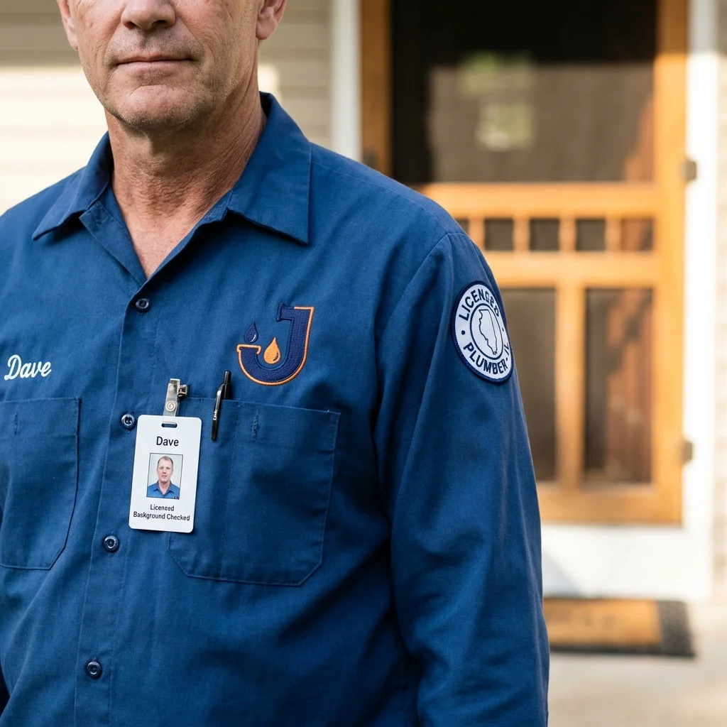 Licensed plumber showing ID badge in Stratford, CA