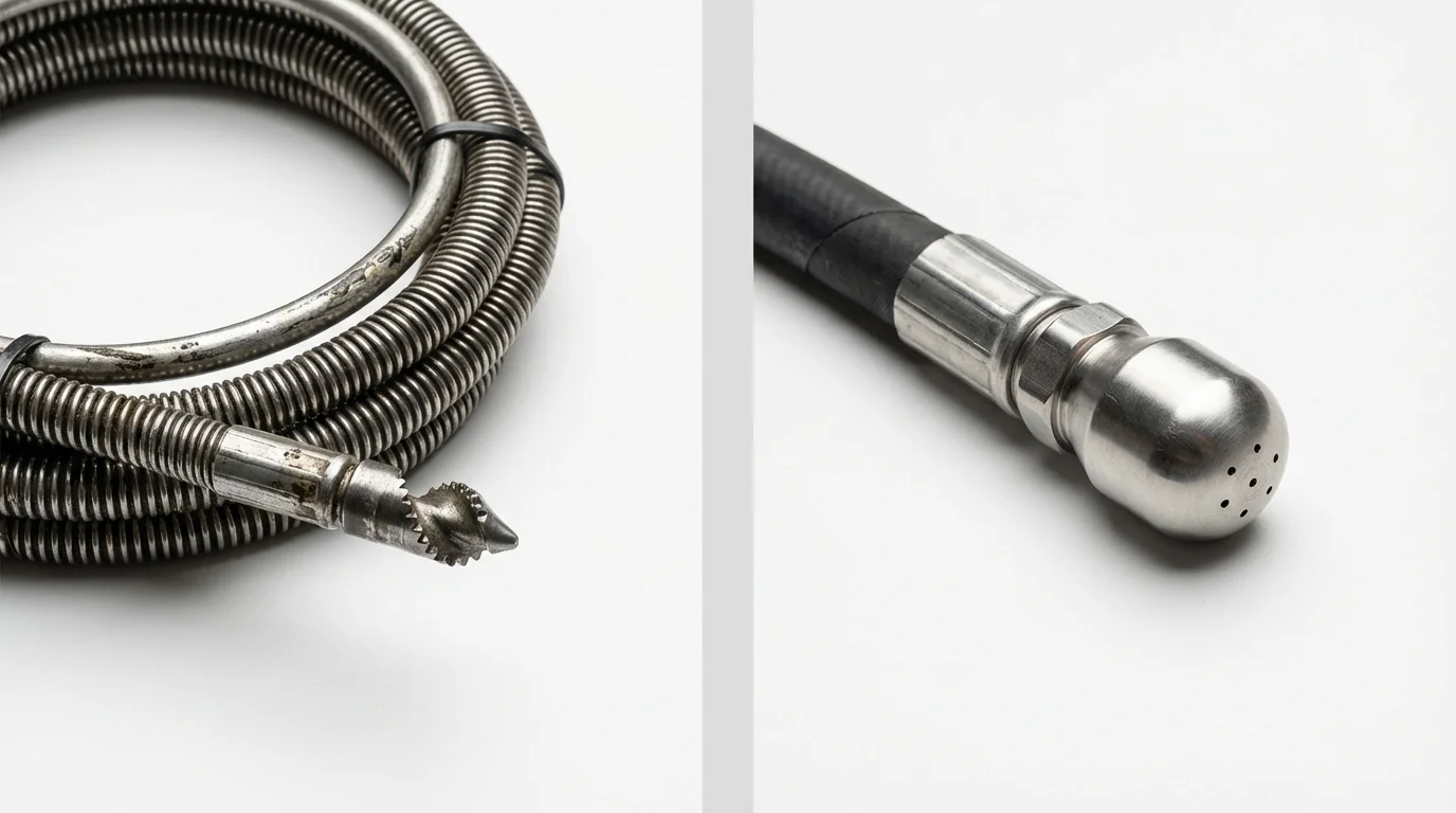 Drain snake cable and hydro jetting nozzle used for drain cleaning in Stratford, CA