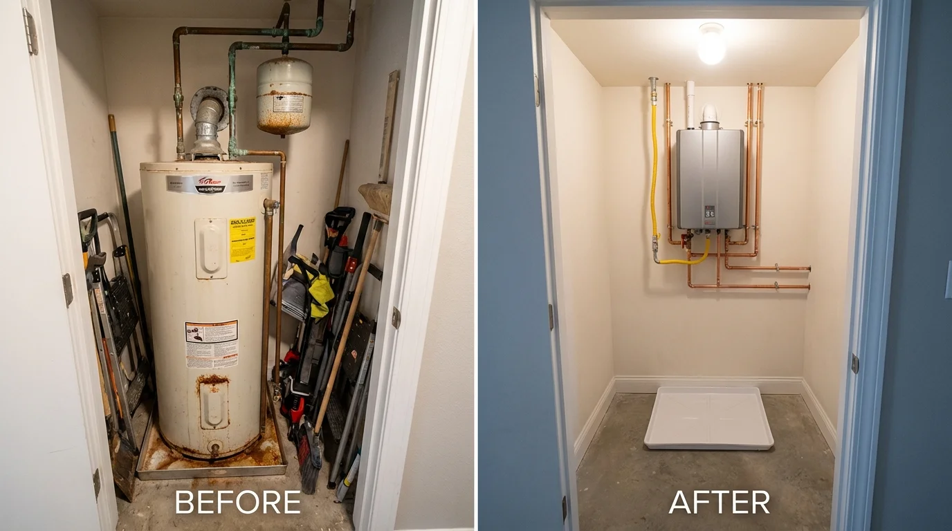 Tank water heater versus wall-mounted tankless unit comparison for Stratford, CA homeowners