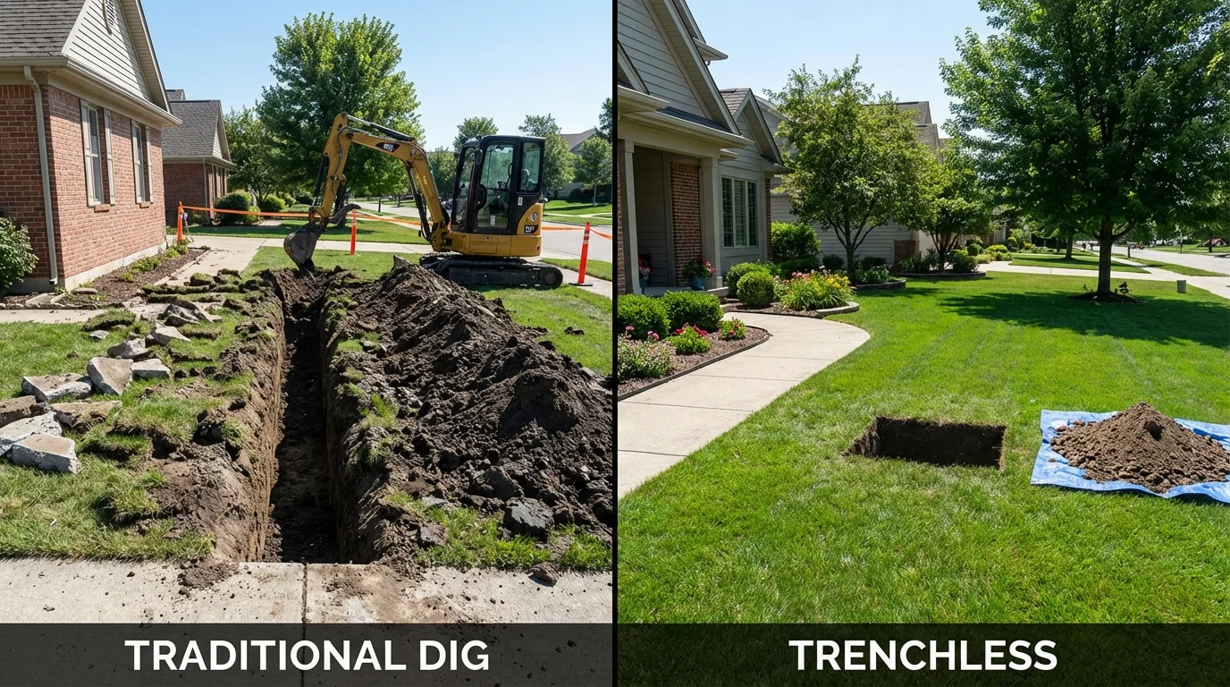 Trenchless sewer repair with minimal yard damage versus traditional excavation in Stratford, CA